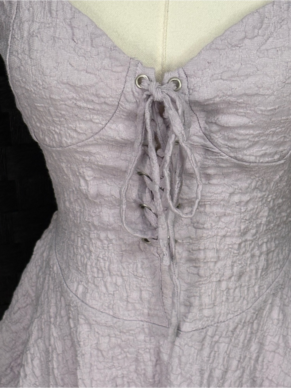 Balletcore Forever 21 Lace-up Seersucker Mini Skater Corset Dress Lavender - Picture 2 of 6